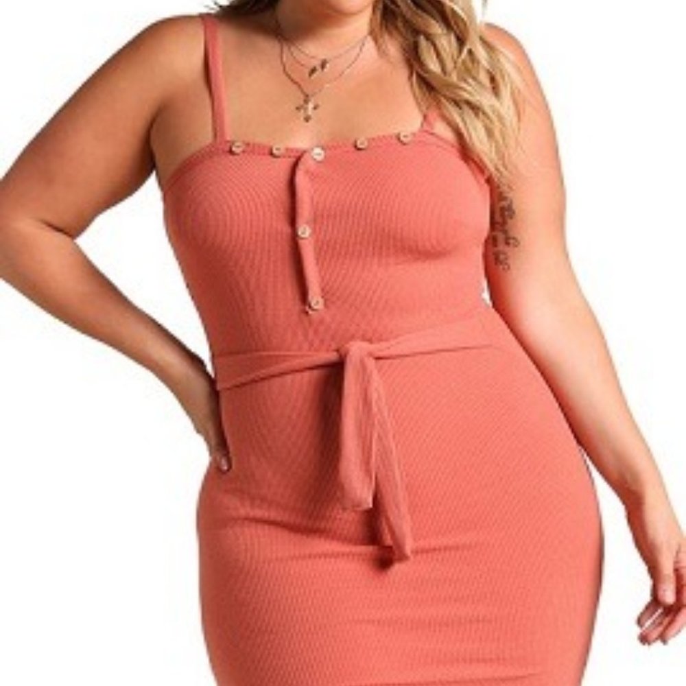Mini Dress with self tie  sash in Rust